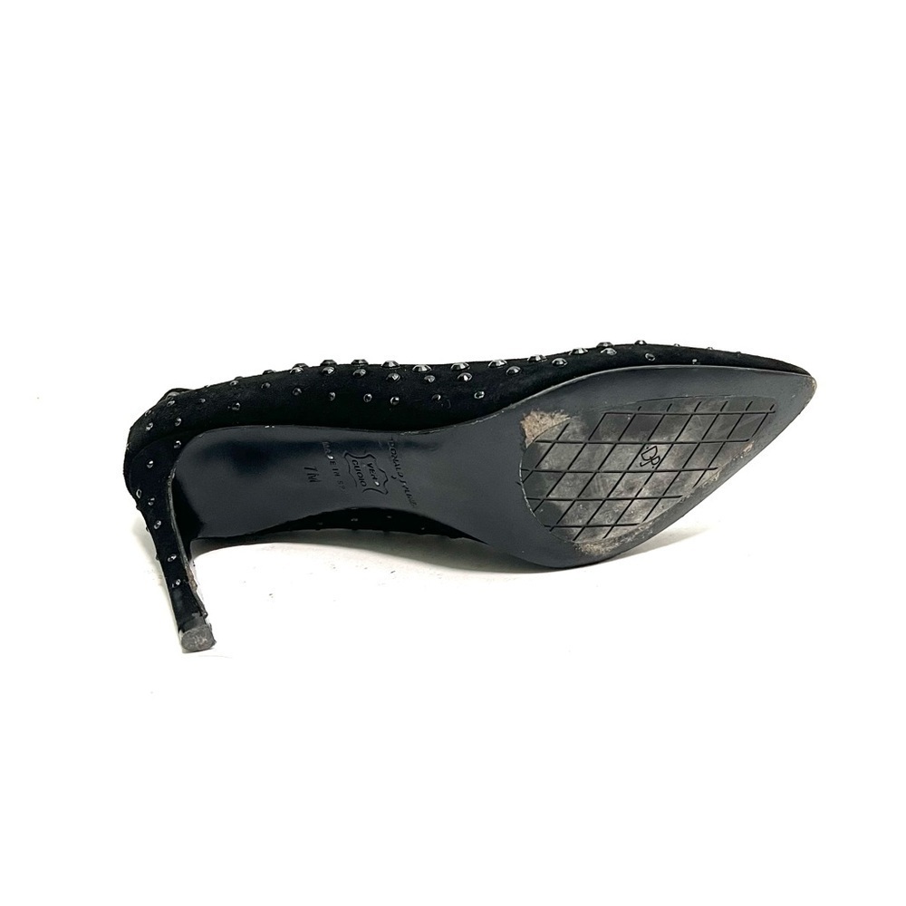 Vintage Y2K black suede faceted rhinestone pointed toe stiletto heels - Picture 8 of 8
